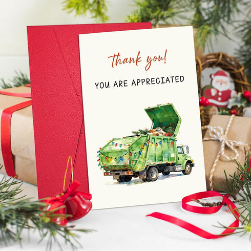 Ogeby Funny Christmas Thank You Card, Funny Garbage Truck Appreciation Card for Friend Family Employee, Christmas