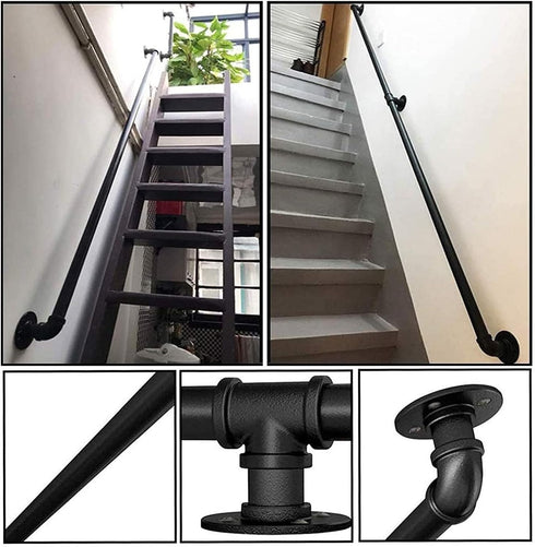 ALDEPO 30-600Cm Non-Slip,500Cm 50cm Grab Bars Stair Railing Handrail - Wrought Iron Non-Slip Armrest, Rustic Black