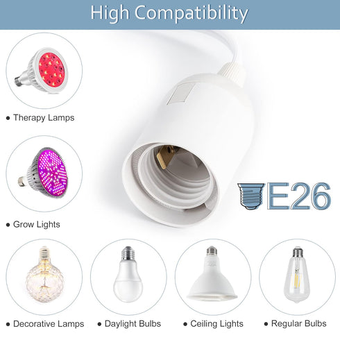 2-Pack 20ft 360W E26 E27 JACKYLED Extension Hanging Lantern Cord Cable UL with Socket On/Off Button Pendant Lighting