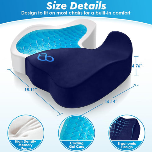 Seat Cushion, Chair Cushions, Office Chair Cushions, Anti-Slip Bottom & Removable Cover Tailbone Pain Relief Cushion, Memory Foam Seat Cushion for Office, Wheelchair, Car (Blue) by CushyOasis