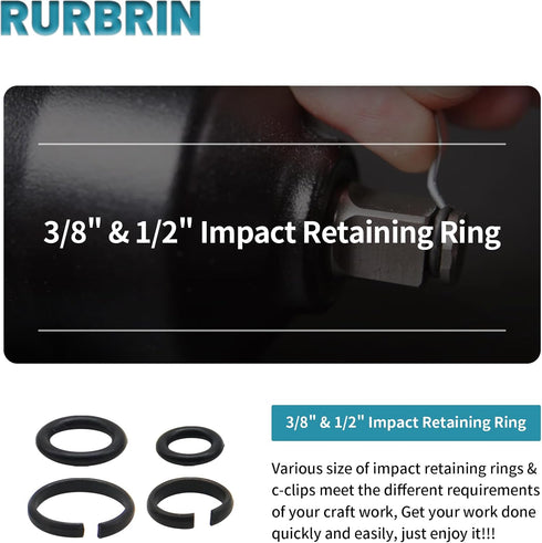 10 Sets of 1/2 inch & 3/8 inch Impact Wrench Retainer Rings with O-ring