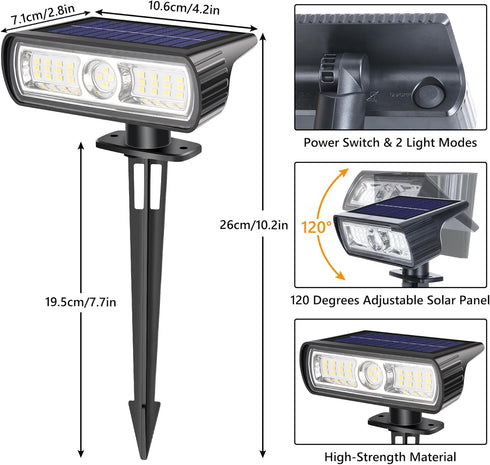 2 Pack 2 Toodour Solar Spot Light Outdoor, Solar Lights Outdoor with Modes, Waterproof Solar Powered Flood Lights