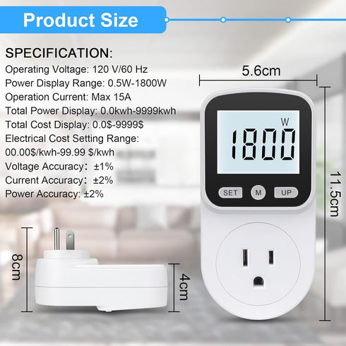 2 Pack Watt Meter Power Meter Plug for Home Energy Monitor, Electrical Usage Monitor with Backlight