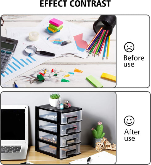 SEWACC Plastic Drawers, 4-Layer Small Drawer Organizer, Desktop Organizer with Transparent Drawers, Office Supplies