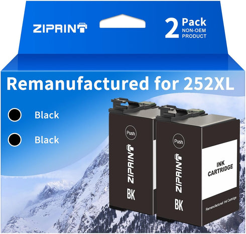 ZIPRINT Remanufactured Ink Cartridge Replacement for Epson 252XL, 2-Pack for Workforce Printers