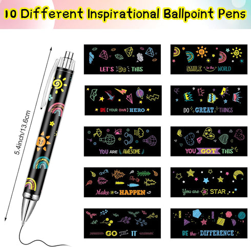 Gueevin 10 Pcs Inspirational Ballpoint Pens, Motivational Quote Pens with Stylus Tip, Colorful Metal Writing Pen Set