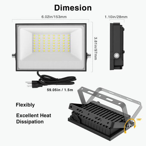 40W Outdoor,4000lm 6500K IP66 2 Pack Onforu Flood Lights Bright LED Work Light with Plug, Daylight White LED Flood