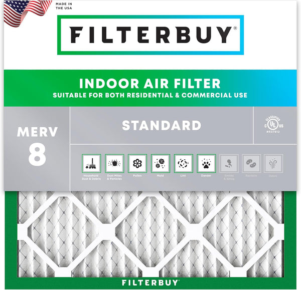 Filterbuy 20x20x1 Air Filter MERV 8 Dust Defense (1-Pack), Pleated HVAC AC Furnace Replacement Filter (Actual Size: