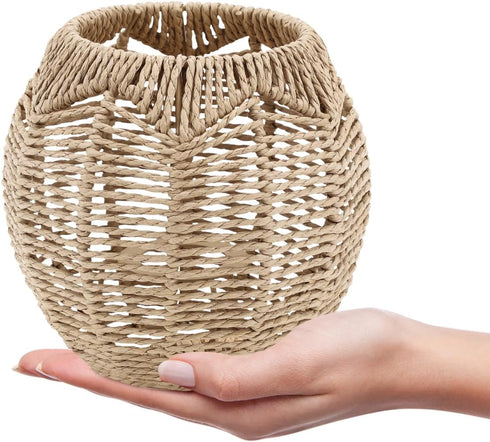 5.5x5.9 Inch, Cabilock Woven Lamp Shade with Metal Frame, Boho Round Small Lampshade Replacement, Woven Light Shade