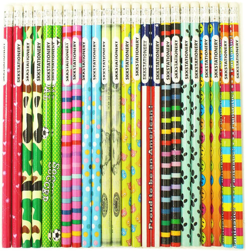 SKKSTATIONERY 288pcs Assorted Colorful Wooden Pencils with Eraser, Novelty Kids Pencils