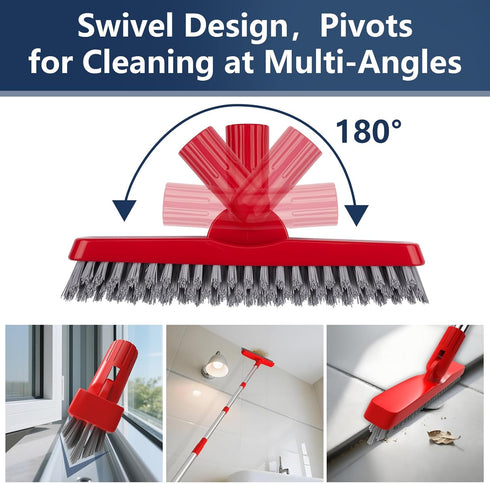 2 Pack ITTAHO Grout Brush with Long Handle, Swivel Cleaning Grout Line Scrubber - Extendable Durable Handle Grout