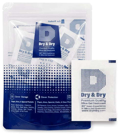Dry & Dry Silica Gel Packets, Rechargeable Fabric Desiccants for Storage - White - 30 Packets (5 Gram)