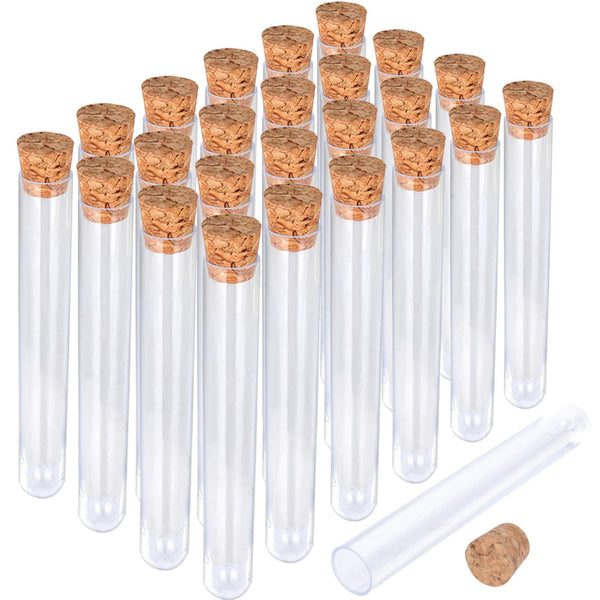 HNYYZL 25Pcs Clear Plastic Test Tubes with Cork Stoppers, 15x100mm 10ml for Jewelry, Seed Beads, Liquid Storage