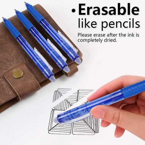 Vanstek 18 Pack Retractable Erasable Gel Pens, 9 Black & 9 Blue, Fine Point (0.7) for Writing and Note Taking