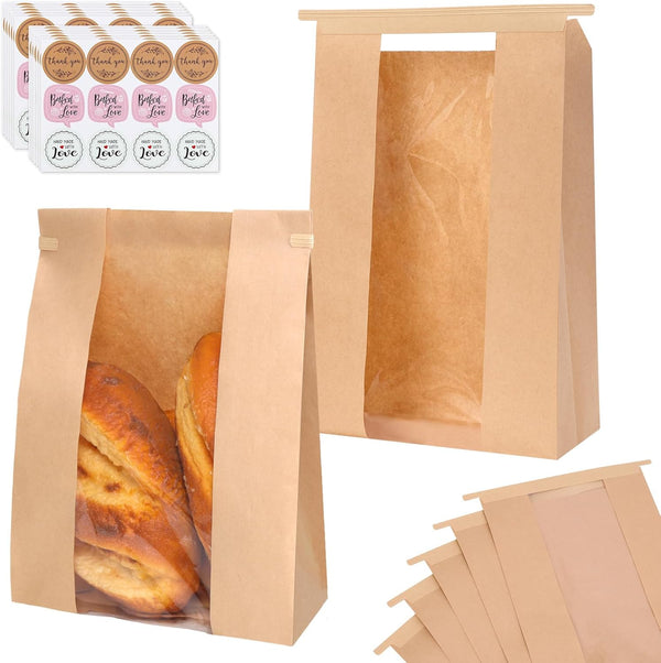 Moretoes 120 Pack Large Paper Bread Bags for Homemade Bread, 13.7x8.3x3.5 Inches,