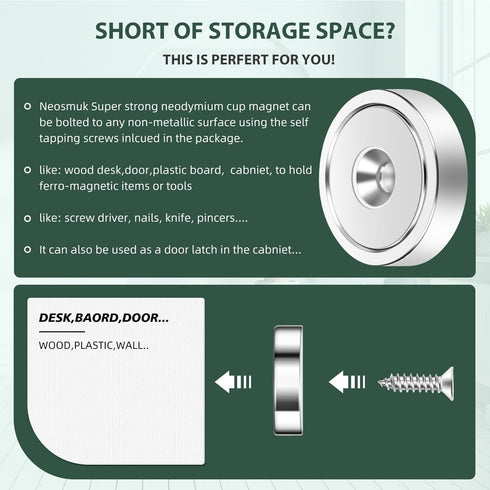 Screws,60lbs+ Countersunk 6 Pack Neosmuk Magnets with Heavy Duty Rare Earth Neodymium Mounting Magnets with Holes
