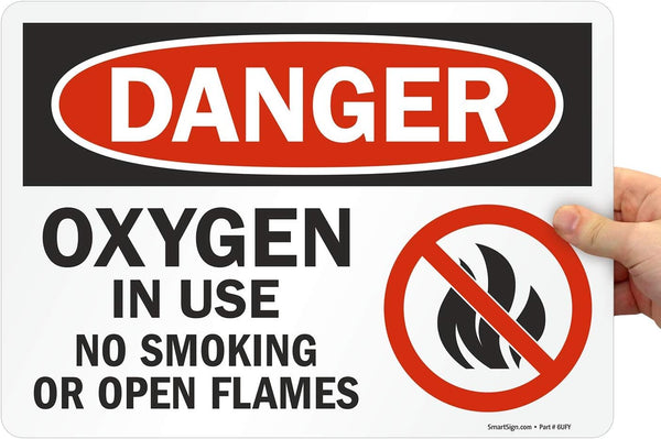 SmartSign U9-1266-ND_10x14 "Danger - Oxygen In Use, No Smoking Or Open Flames" Label | 10" x 14" Vinyl Black/Red on