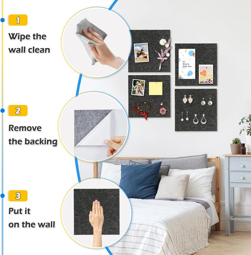Felt Cork Board Tiles, 4 Packs 12" x 12" 1/2" Thick Self Adhesive Acoustic Panels for Walls with 40 Pushpins for Home