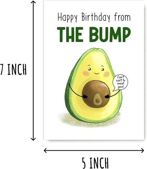 NALSDesigns Birthday From The Bump Card - Kawaii Avocado Card - Newborn Greeting Card - New Parents Announcement Card