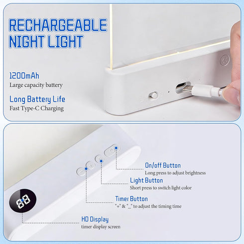 Generic 3 Smart Led Reading Light, Book Light Treasure Box, Rechargeable Clear LED Flat Reading Light with Colors