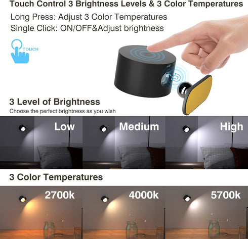 3 3 360Rotation Closet Koopala LED Reading Lights, Wall Mounted Sconces with Color Temperatures & Brightness Levels