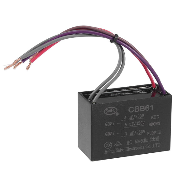 uxcell Ceiling Fan Capacitor, CBB61 4/5/7uF 350V AC, 5 Wires, Metallized Polypropylene Film Capacitor, 58x40x28mm for