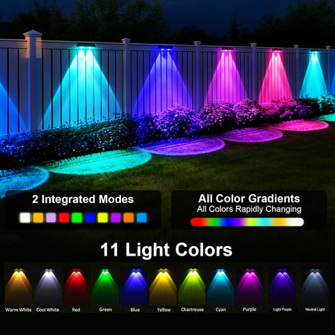 13 IP65 (6) Solar Fence Lights Outdoor Waterproof LED, Lighting Modes, Solar Outdoor Lights Dual Installation Energy