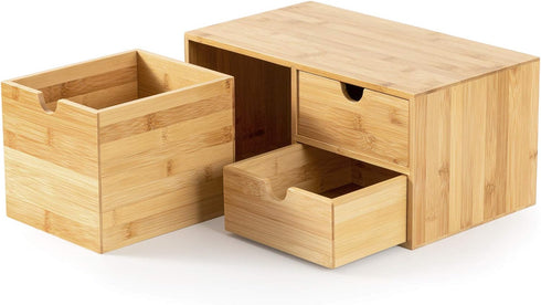 Wisuce Bamboo Desk Organizer, Mini Desktop Drawer Storage Box for Office Home Toiletries, No Assembly Required