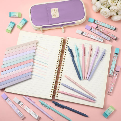 Teling 37 Pcs Aesthetic School Supplies, Includes 12 Pcs Mechanical Pencils and Cute Highlighters