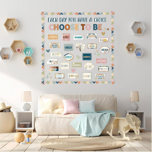 BOHO Motivational Bulletin Board Set Inspirational Classroom Decor with Positive Posters and Rainbow Accent Cutouts