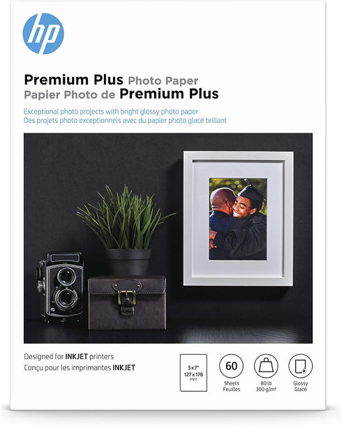 HP Premium Plus Photo Paper, Glossy, 5x7 in, 60 sheets (CR669A)
