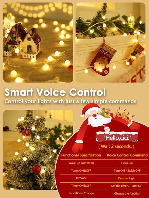 2026 43FT 100LED 12 LORRYTE New Connectable Smart Voice Controlled Globe String Lights Indoor Outdoor | Warm White