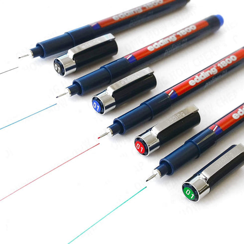 Edding Profipen 1800 Pigment Drawing Pen, 0.1 mm, Pack of 4 - Black, Blue, Red, Green