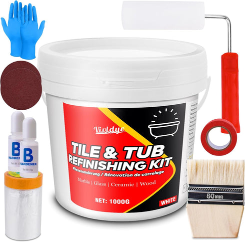 Vividye Tub and Tile Refinishing Kit, 35oz Tub Refinishing Kit with Complete Tools