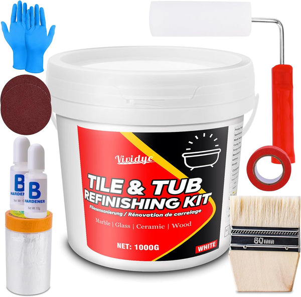 Vividye Tub and Tile Refinishing Kit, 35oz Tub Refinishing Kit with Complete Tools