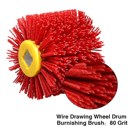 Abrasive Nylon Wire Drawing Wheel Drum Brushes, 80 Grit 120x100mm Wheel Drum Burnishing Tool Polishing Brush Wooden Wheels for Wood Furniture Working Surface Conditioning Tool(Red, 80 Grit)