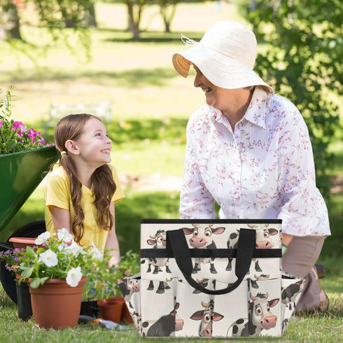 10 Cow Garden Tool Bag, Garden Tote Storage Bag with Pockets, Indoor and Outdoor Milk Cow Gardening Tool Organizer