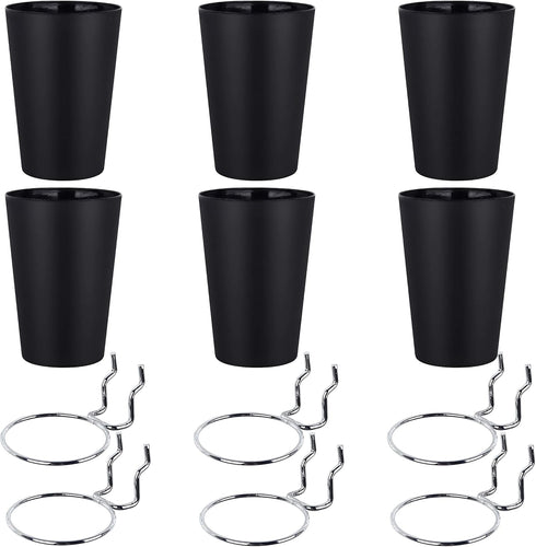 6 Set Ring Style Pegboard Hooks with Pegboard Cups, Black, Stainless Steel & Plastic for Craft Room