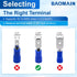 Baomain 100-Pack 0.187" Male Quick Disconnect Spade Connectors, Insulated Blue Terminals, 16-14 AWG, 4.8mm