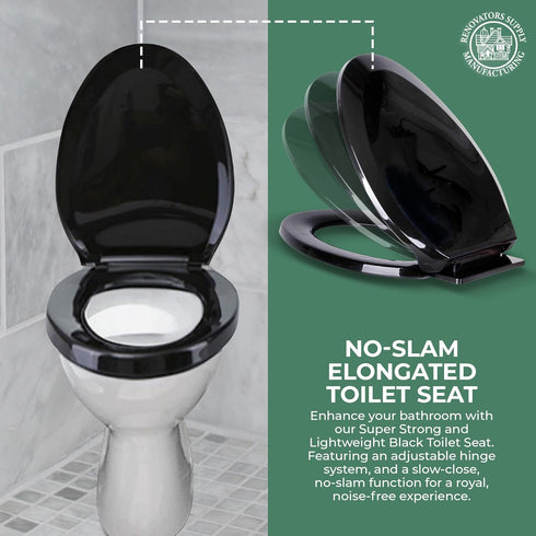 Renovators Supply Manufacturing Plastic Soft Close Toilet Seat Elongated Quiet-Close Lid, Contoured Seat, Easy