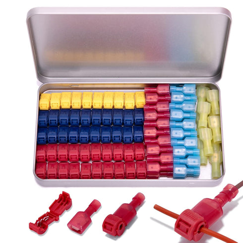 100 Pcs/50 Pairs T-Tap Wire Connectors, Ginsco Quick Splice Self-Stripping Electrical T-tap Terminals Kit