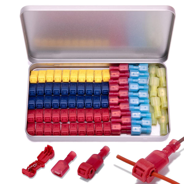 100 Pcs/50 Pairs T-Tap Wire Connectors, Ginsco Quick Splice Self-Stripping Electrical T-tap Terminals Kit