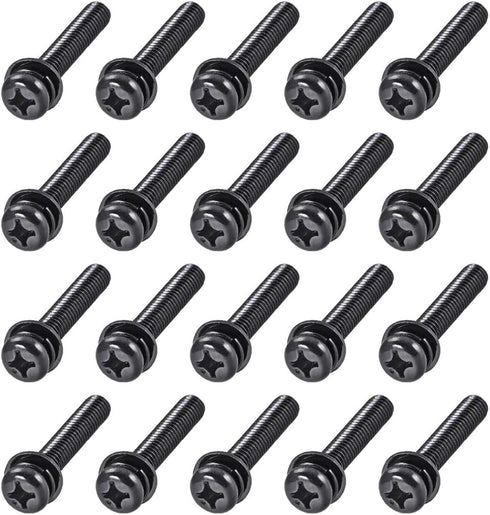 uxcell M6 x 35mm Carbon Steel Phillips Pan Head Machine Screws Bolts with Spring Washer and Plain Washers, 20pcs