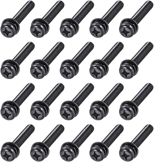 uxcell M6 x 35mm Carbon Steel Phillips Pan Head Machine Screws Bolts with Spring Washer and Plain Washers, 20pcs