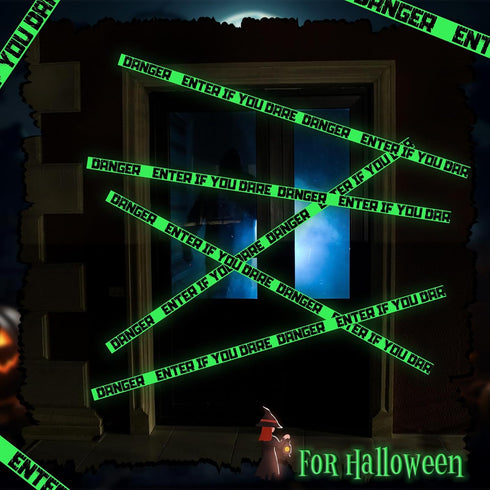 Halloween Caution Tape Glow in The Dark, 2 in x 32.8 ft, Scary Decorations for Haunted House Indoor Outdoor