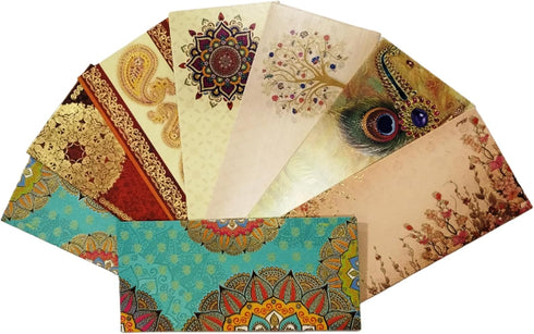 Shagun Money Envelopes for Cash, Pack of 12, Fancy Gold & Silver Foil Design for Wedding Gifting