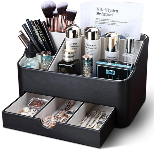 KINGFOM Desk Organizer with Drawer, Multifunction Pencil Holder for Desk, 5 Compartments Desk Organizer and Accessories