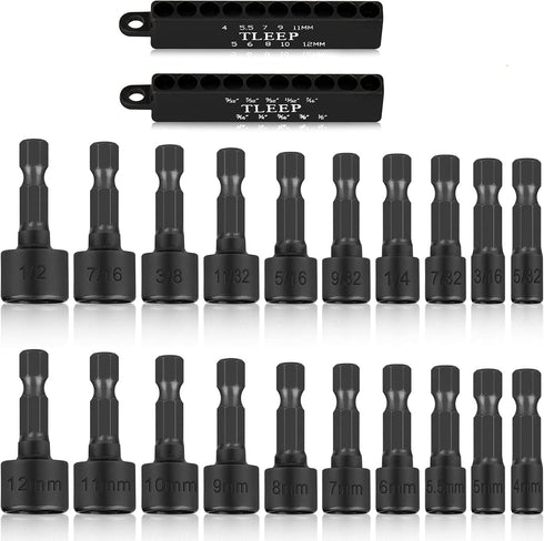 20 x Power Nut Driver Set for Impact Drill, SAE and Metric 1/4 Hex Head Bit Set, Chrome Vanadium Steel