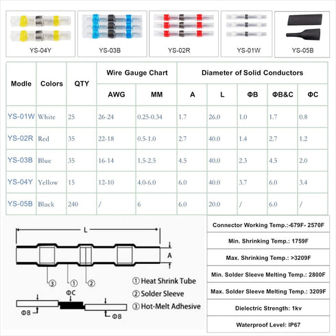 Self-Solder Seal Wire Connectors Kit,Mixed Heat Shrink Tube kit,Waterproof Electrical Wire Terminal Butt for Car Boat Marine Truck(350)