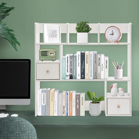 Generic 6 2 Countertop Desktop Bookshelf, Desktop Hutch with Shelves & Drawers, Storage Hutch for Computer Desk, Desk